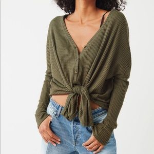 Urban Outfitters Waffle Button Down in green